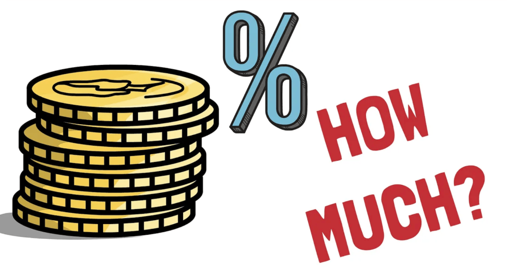 The Youtube thumbnail for How to Calculate Dividend Payouts with coins stacked, a percentage symbol and text saying "how much"
