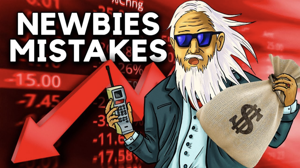 Common Investing Mistakes thumbnail with man holding a sack with dollar sign on it and red arrow going down in the background