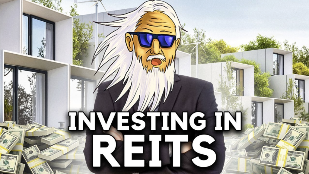 Pros and cons of Investing in REITs thumbnail with man in the center and stock pile of cash around him