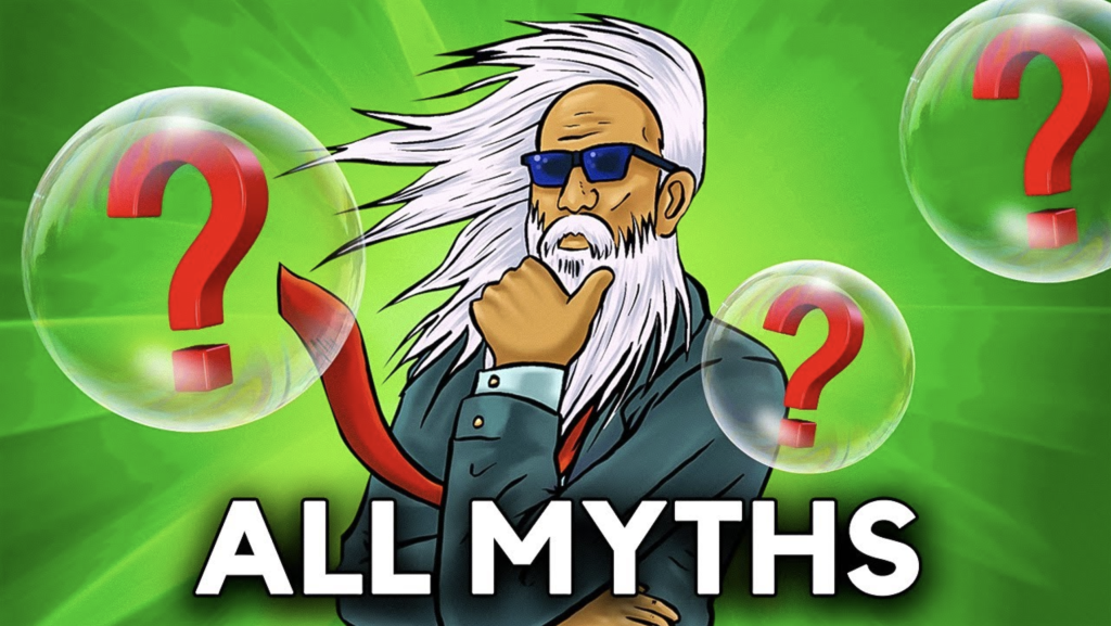 dividend investing misconceptions thumbnails with man at the center holding his chin with question marks all over the place