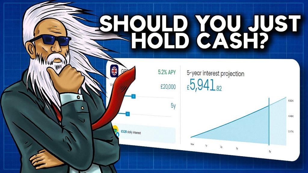 Dividends stocks vs cash thumbnail with man on the leftside looking at the value of his money in 5 years