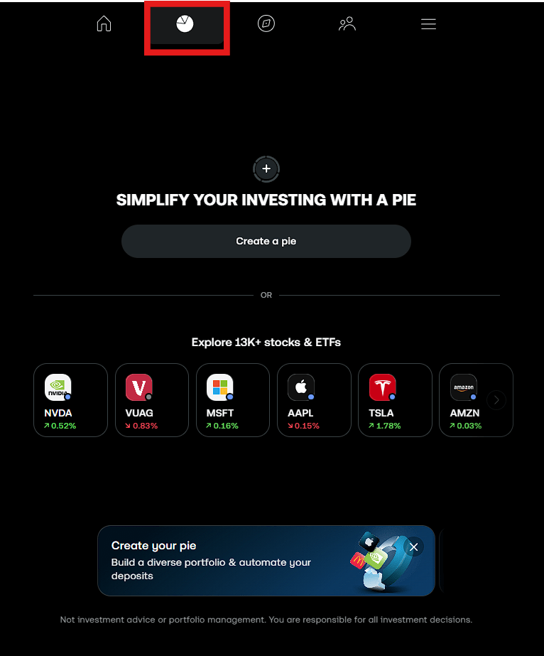 Create a Pie in Trading 212